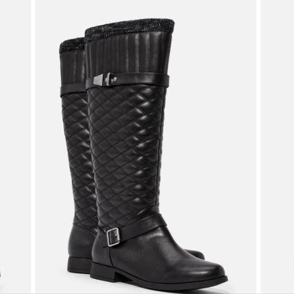 Myla Quilted Sweater Cuff Black Boots Size 6 - Picture 3 of 8
